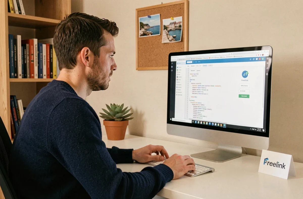 Développeur web de l'agence Freelink travaillant sur une interface de site internet
