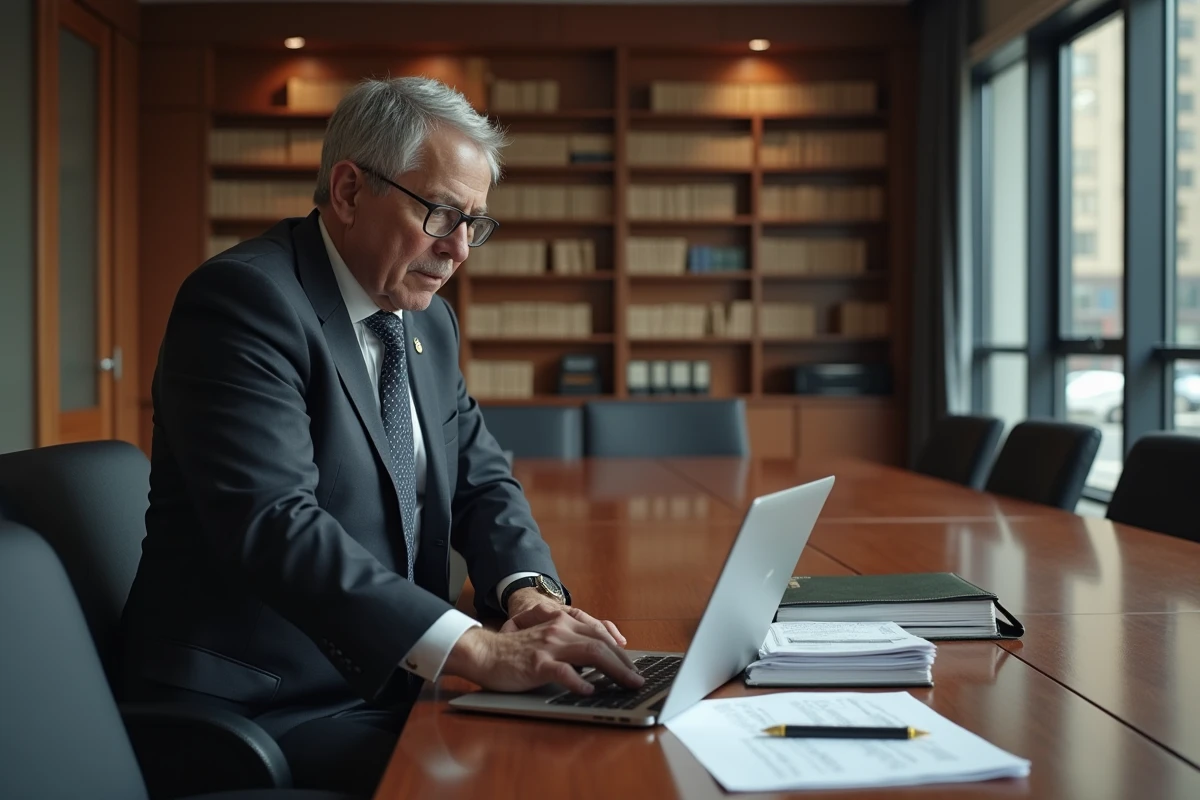 Avocat plus agee consulte des dossiers dans une salle de reunion