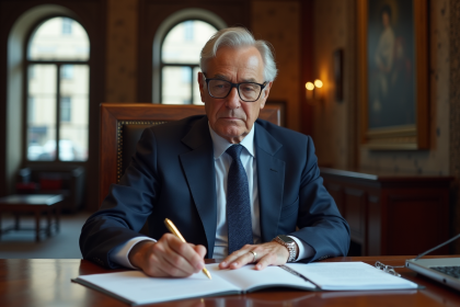 Homme d age en costume dans un bureau de banque &eacute;l&eacute;gant