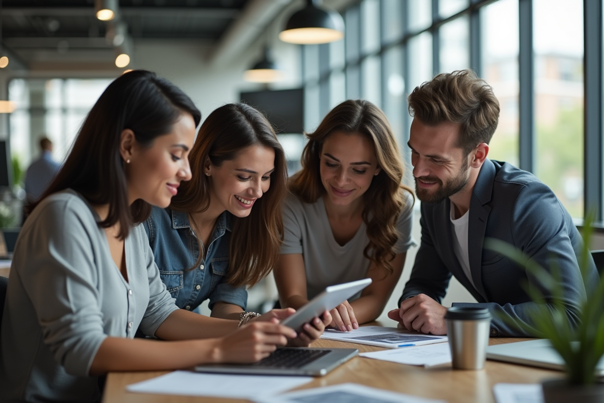 Espace de bureau moderne avec équipe diverse collaborant