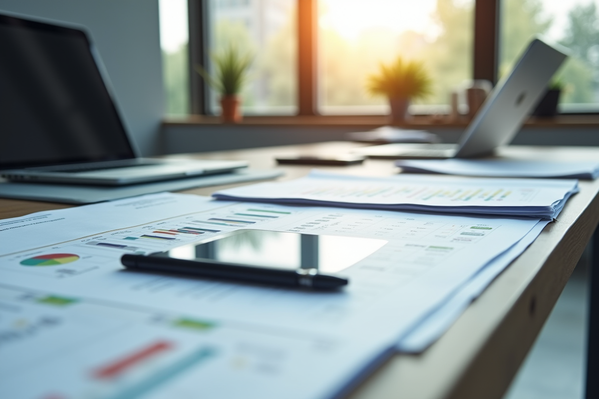 Grand bureau moderne avec ordinateur et papiers pour article