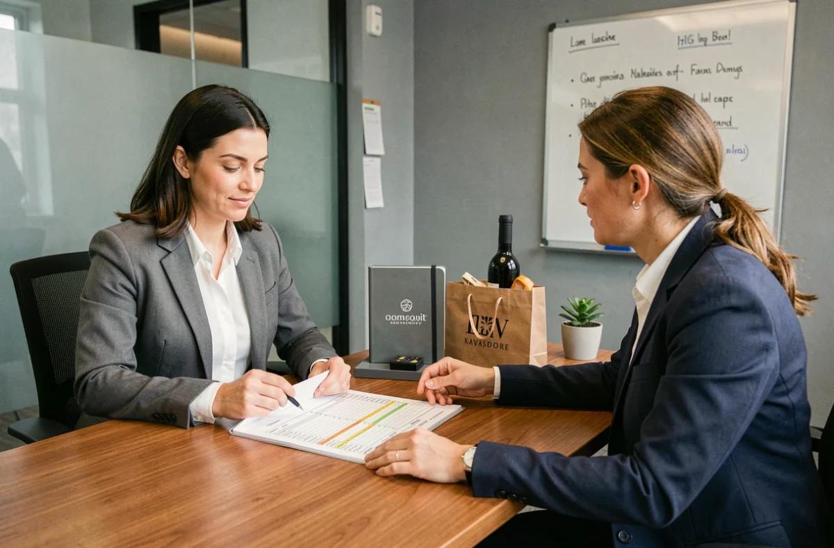 Comptable et responsable RH consultant un grand livre comptable pour vérifier les cadeaux d'entreprise déductibles