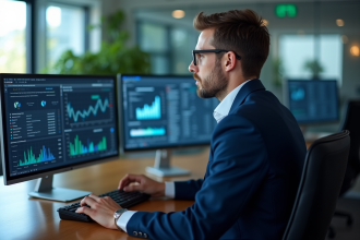 Consultant en sécurité informatique surveillant des écrans