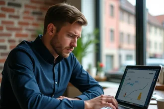 Consultant SEO en Alsace analysant les erreurs d'un site web local sur un ordinateur portable dans un coworking strasbourgeois