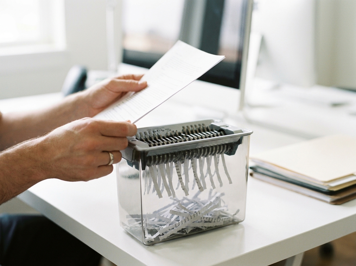 Destruction de documents papier confidentiels avec une déchiqueteuse de bureau