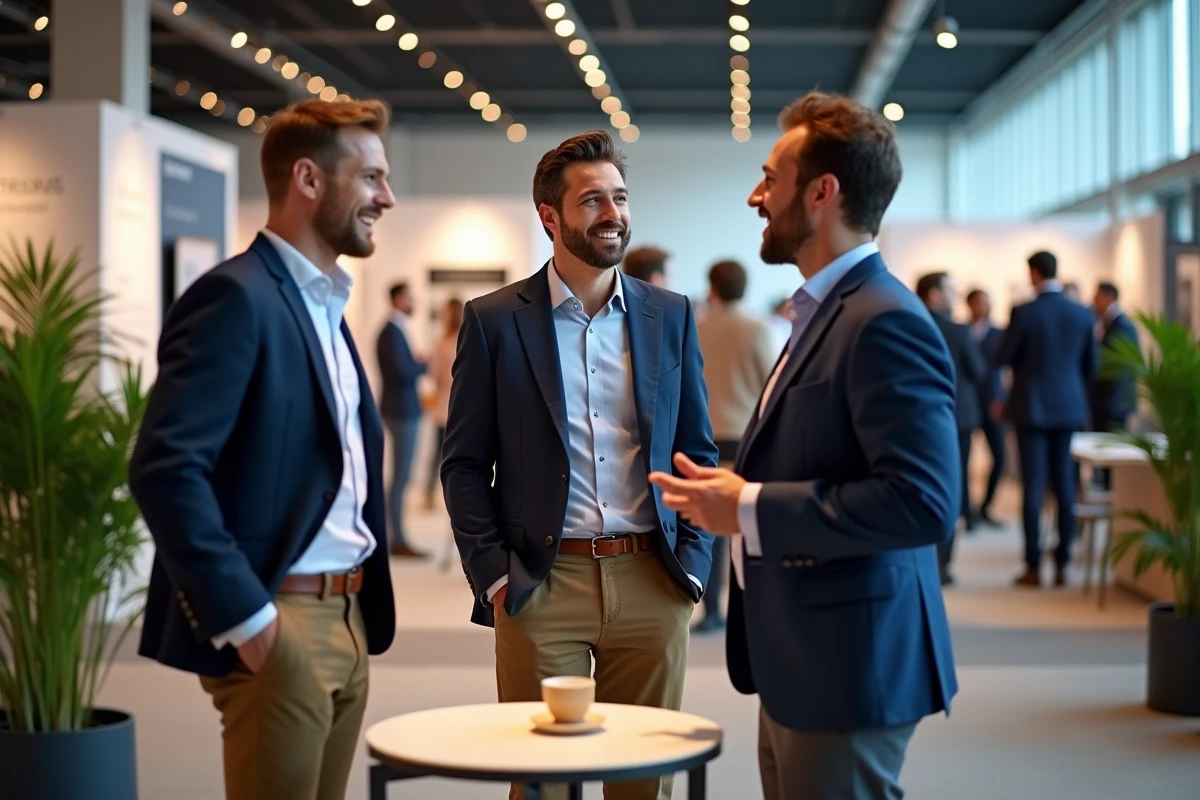 Groupe d'entrepreneurs français en networking lors d'un événement business professionnel en France