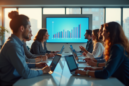 Groupe de professionnels collaborant dans un bureau moderne