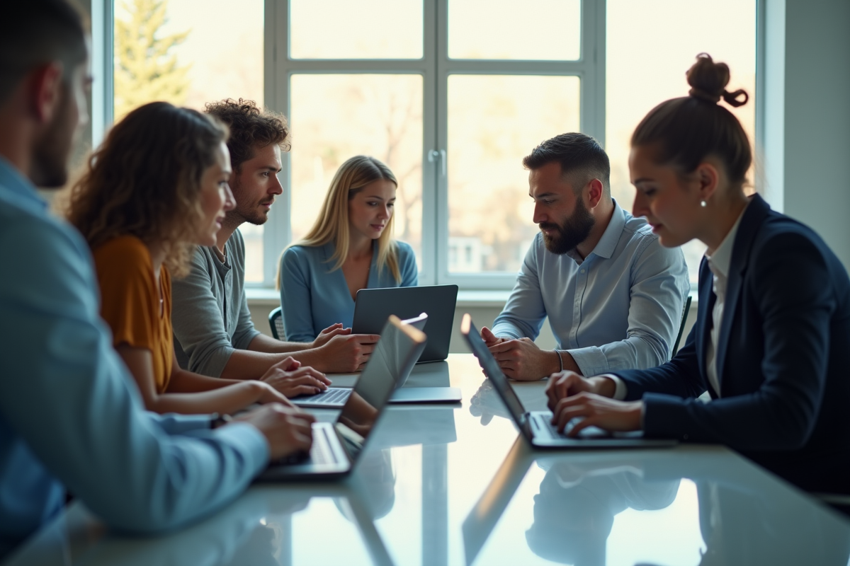 Groupe de professionnels collaborant autour d'une table moderne