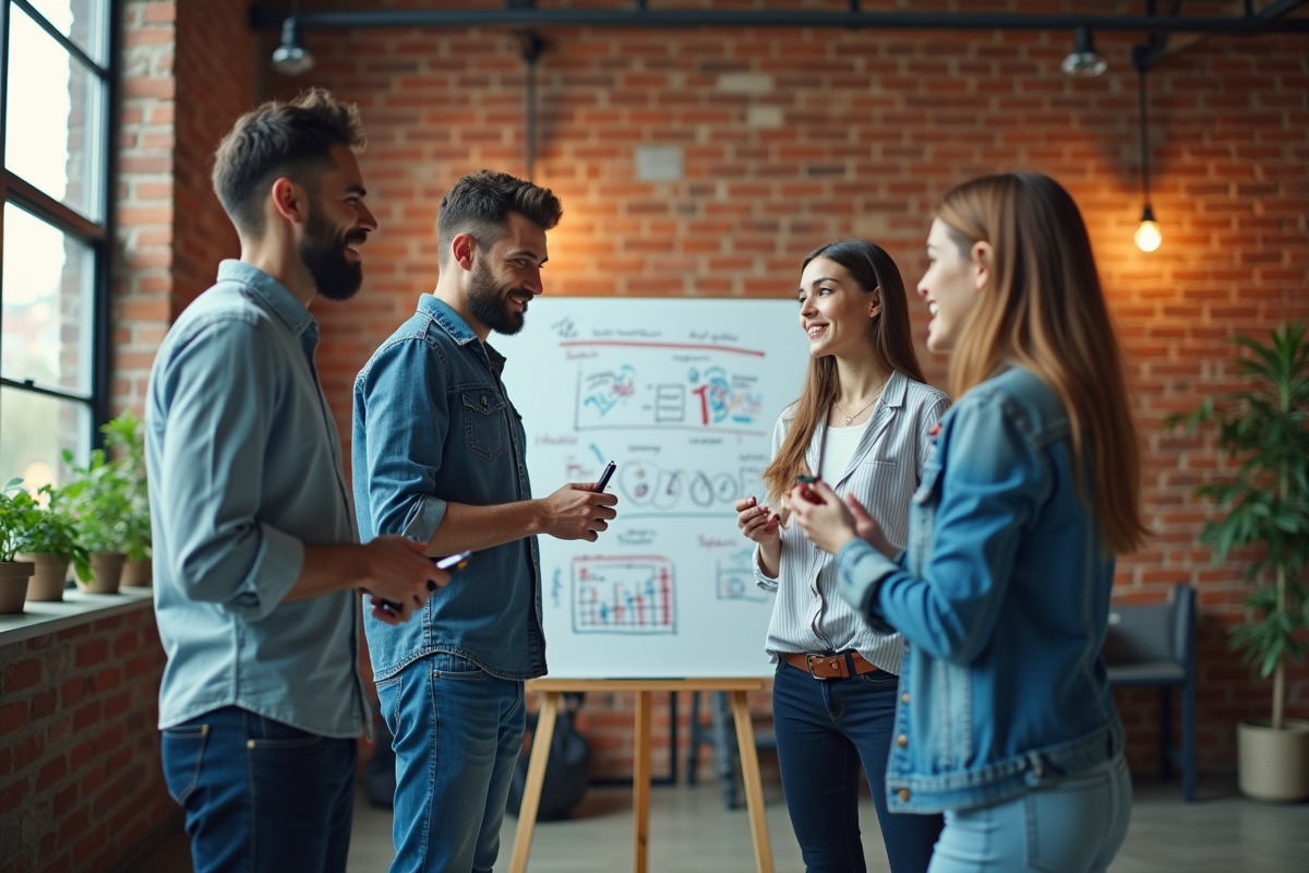 Groupe créatif en brainstorming dans un studio ouvert
