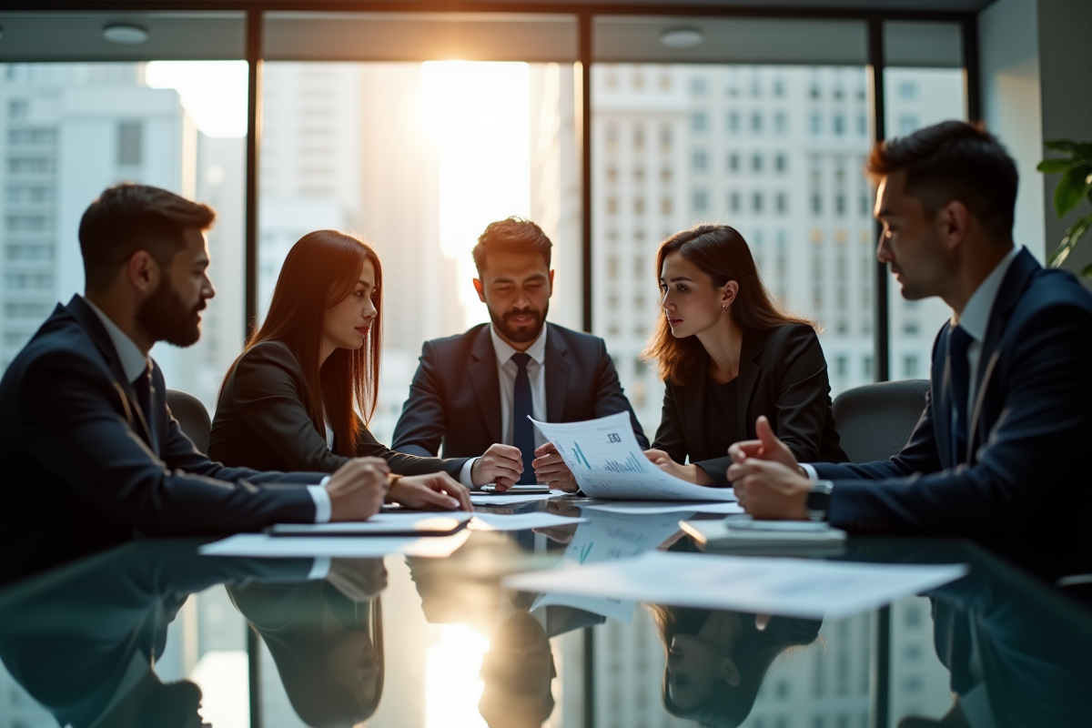 Groupe de professionnels en finance dans un bureau moderne