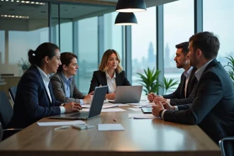 Groupe de professionnels RH en r&eacute;union dans un bureau moderne