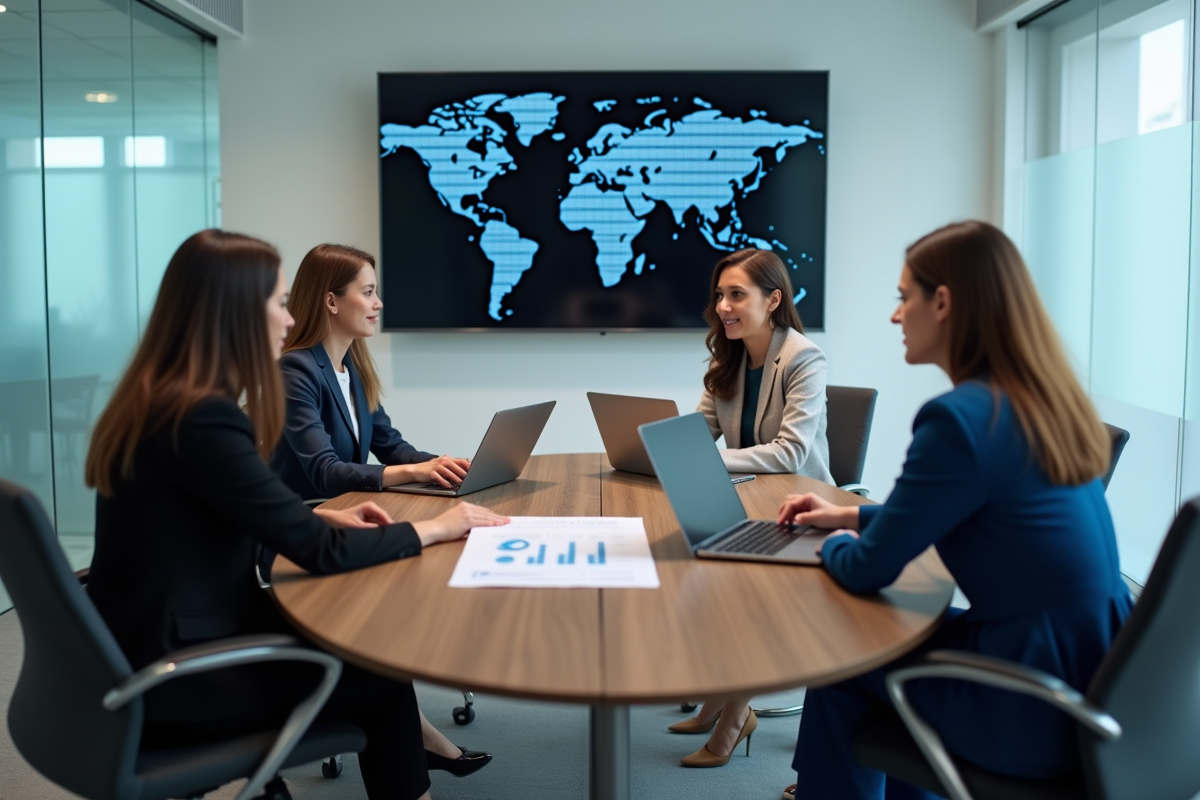 Equipe diverse discutant d un rapport de cybersécurité