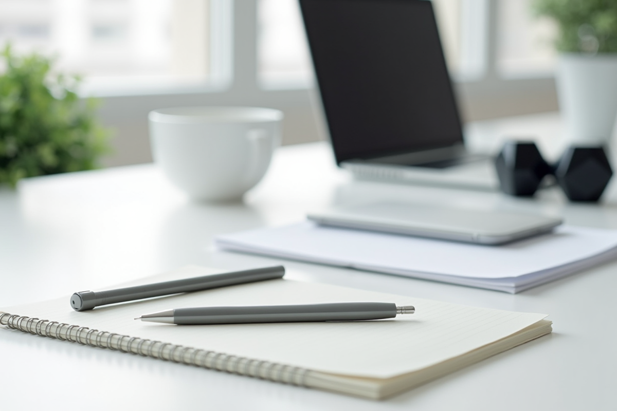 Espace de travail minimaliste avec outils de productivite