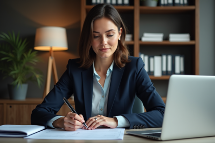 Femme d'affaires en réunion dans un bureau moderne