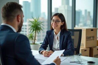 Femme d'affaires en réunion avec un logisticien dans un bureau moderne