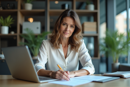 Femme d'affaires en réunion dans un bureau moderne