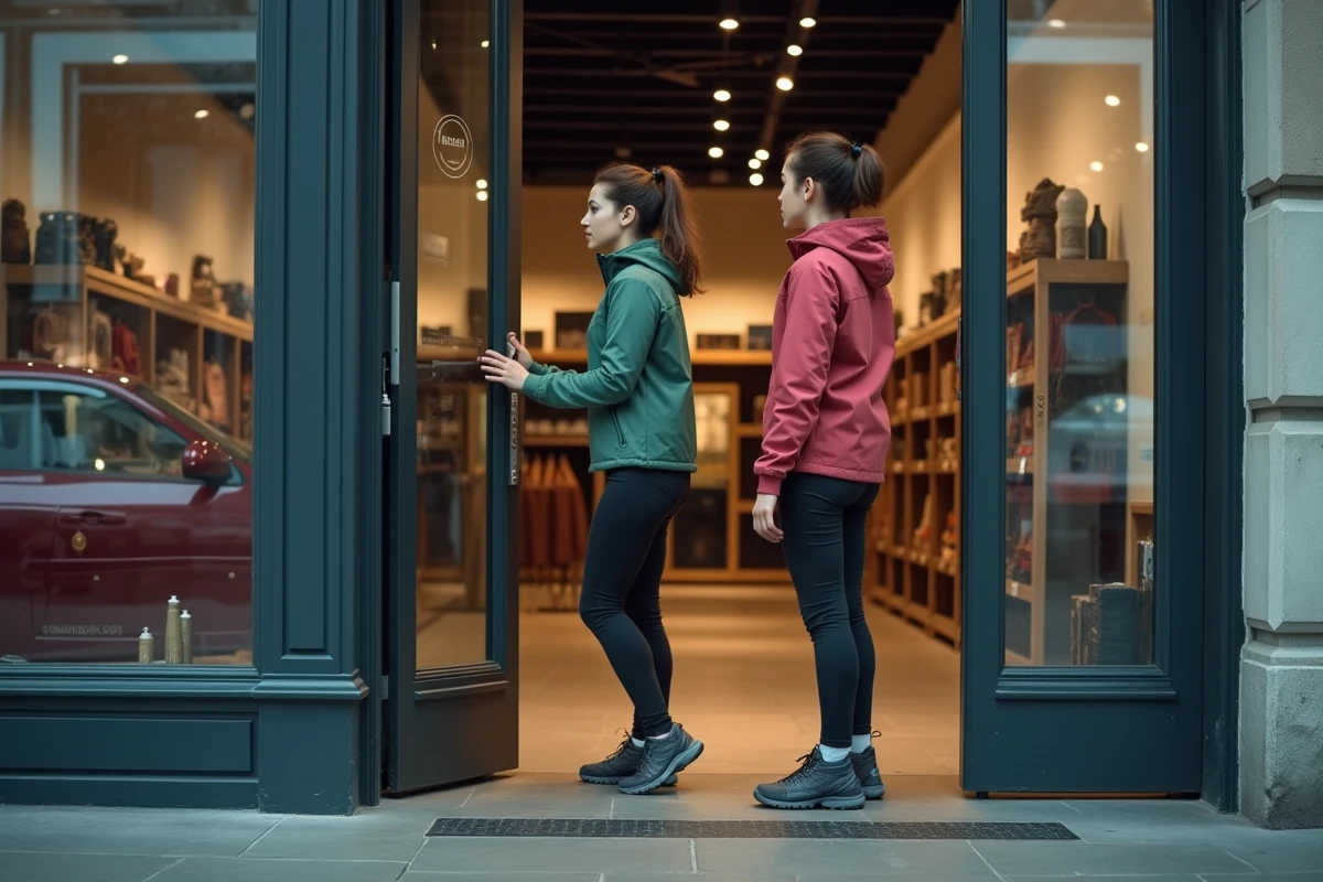 Jeune femme ferme la porte d&rsquo;un magasin vide