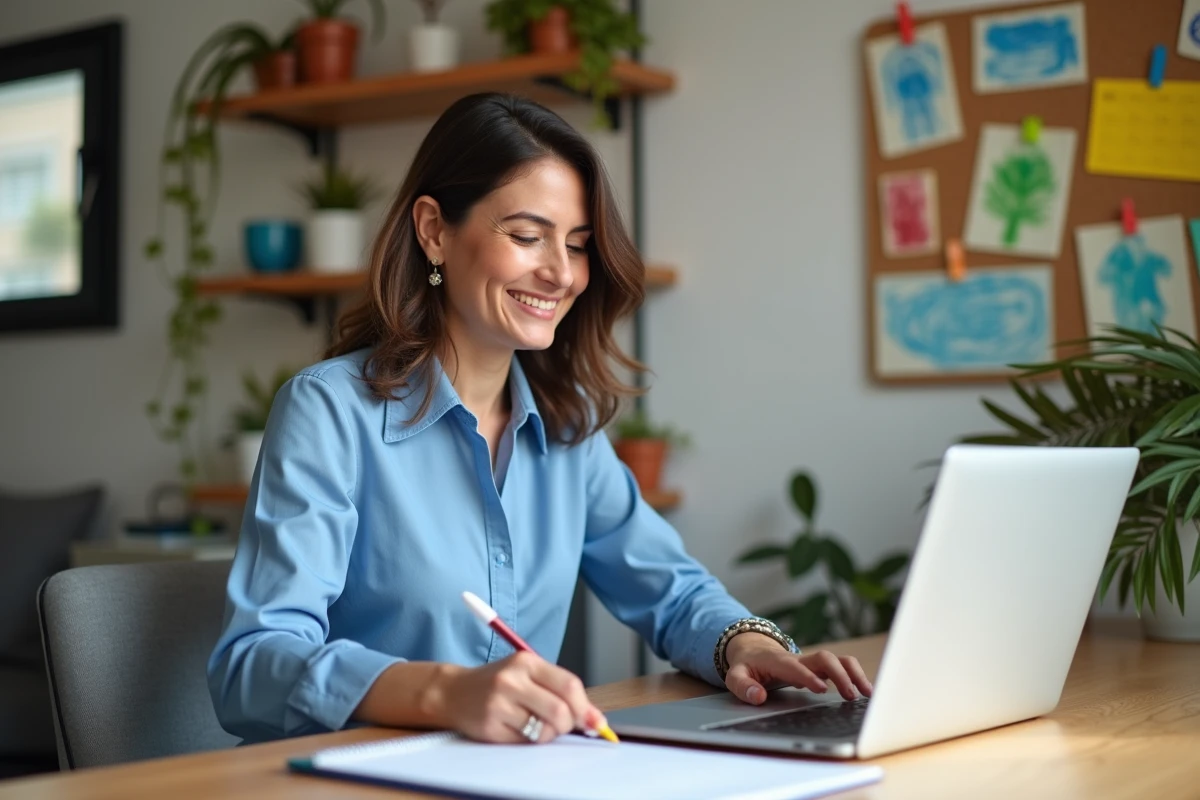 Femme organisée travaillant à son bureau à domicile