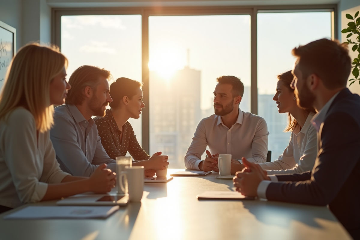 Groupe de personnes en discussion lors d'une conférence