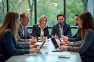 Groupe de professionnels en réunion dans un bureau moderne