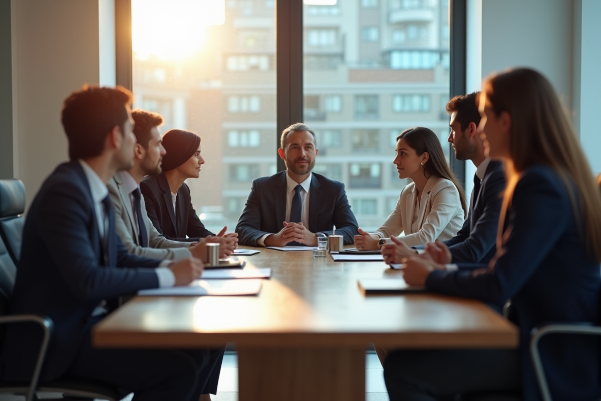 Groupe de professionnels en réunion lors d'une discussion