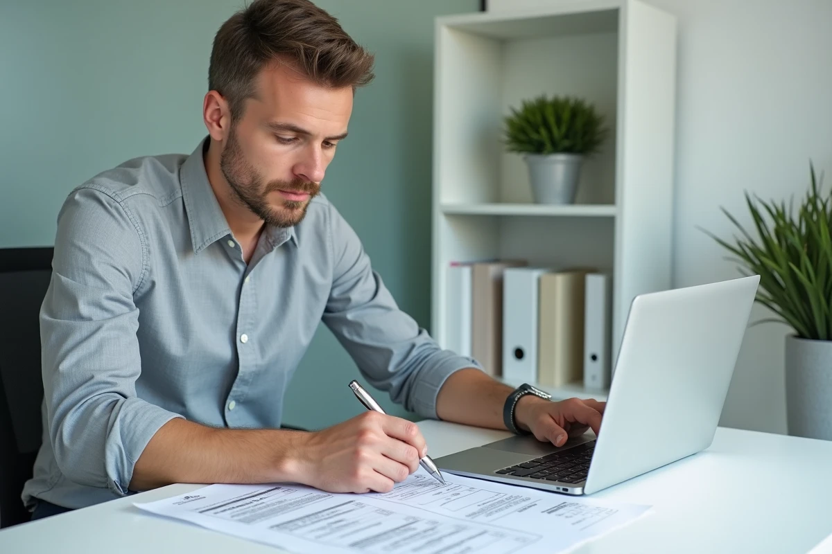 Homme d'affaires vérifiant une check-list de documents administratifs pour appel d'offres public