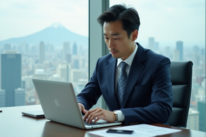 Homme d'affaires japonais dans un bureau moderne &agrave; Tokyo