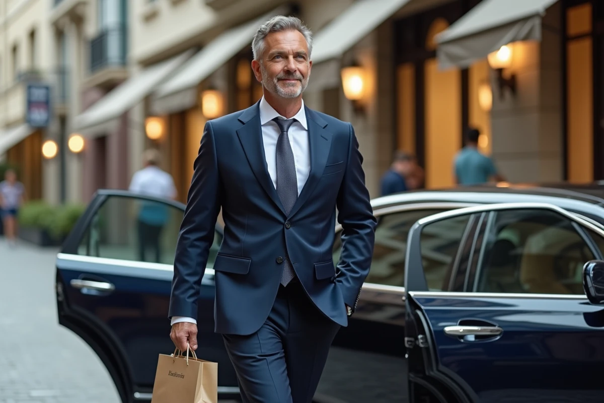 Homme en costume sortant d