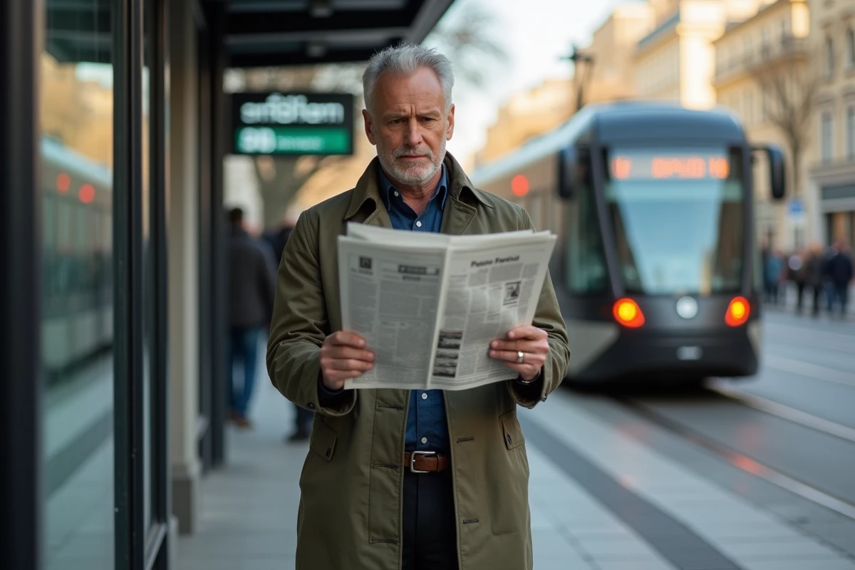 Homme français lisant un journal à l