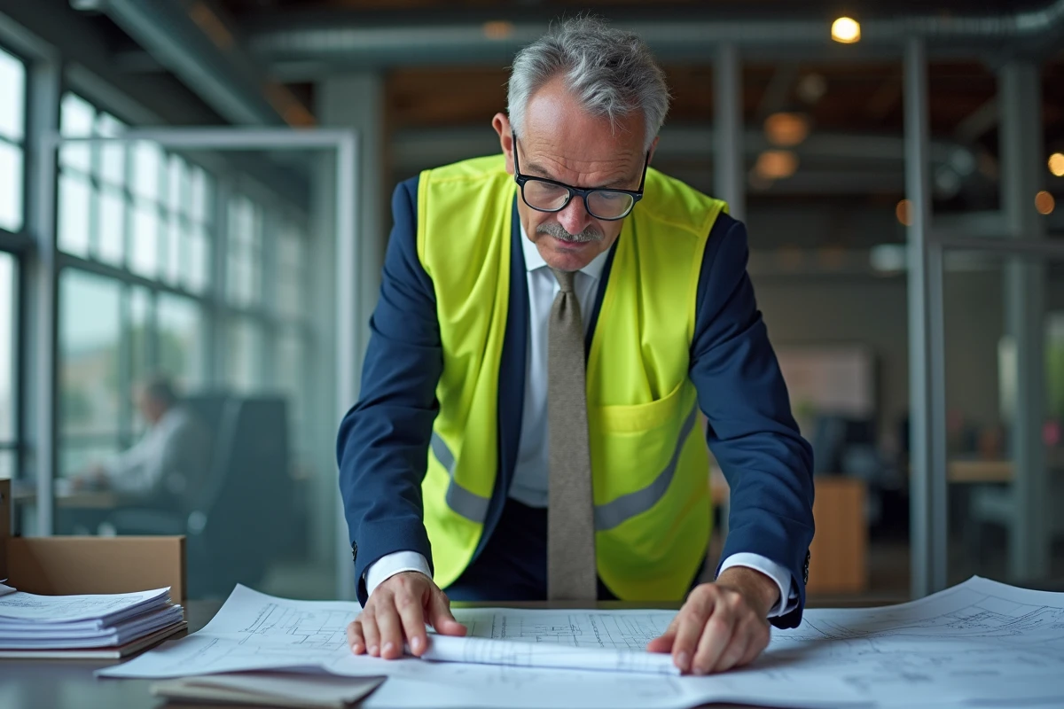 Ingénieur en costume examinant un dossier technique