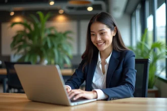 Jeune femme entrepreneure souriante dans un espace de coworking