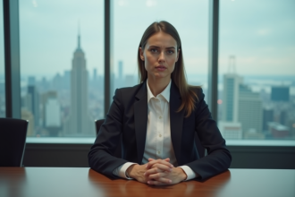 Jeune femme en entretien d'embauche dans un bureau moderne