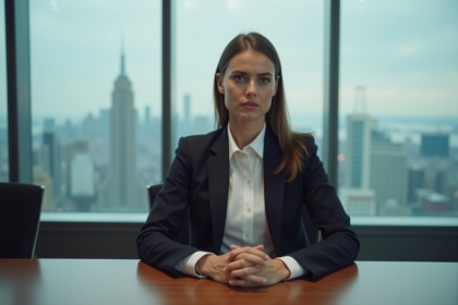 Jeune femme en entretien d'embauche dans un bureau moderne