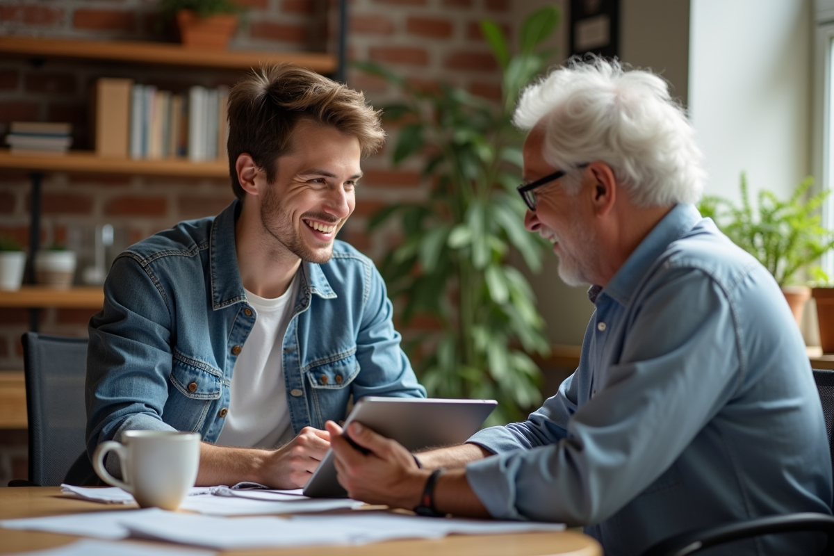 Jeune homme aidant un collègue dans un espace de coworking