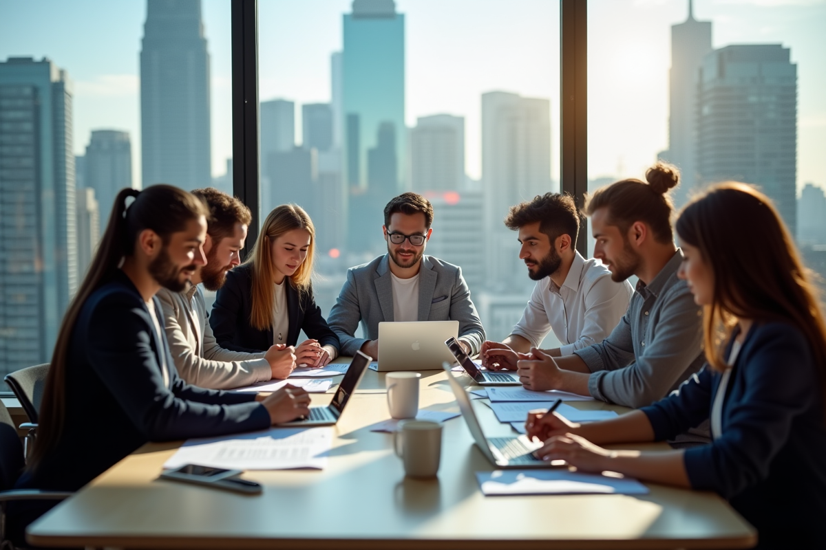 Groupe de jeunes professionnels collaborant autour d'une table