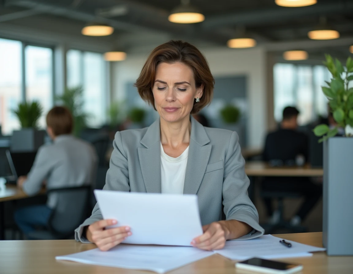 Employée de Kuenel Nagel concentrée à son poste de travail dans un open space moderne, illustrant la qualité de vie au travail