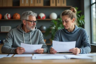 Homme et femme en réunion de planification sportive