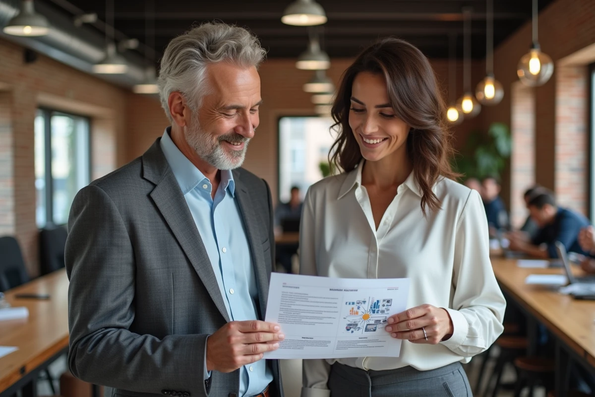 Deux professionnels en espace de coworking analysant un comparatif entre conseil digital et conseil traditionnel pour une entreprise