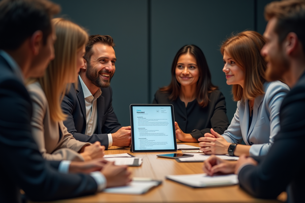 Groupe de professionnels discutant autour d une table
