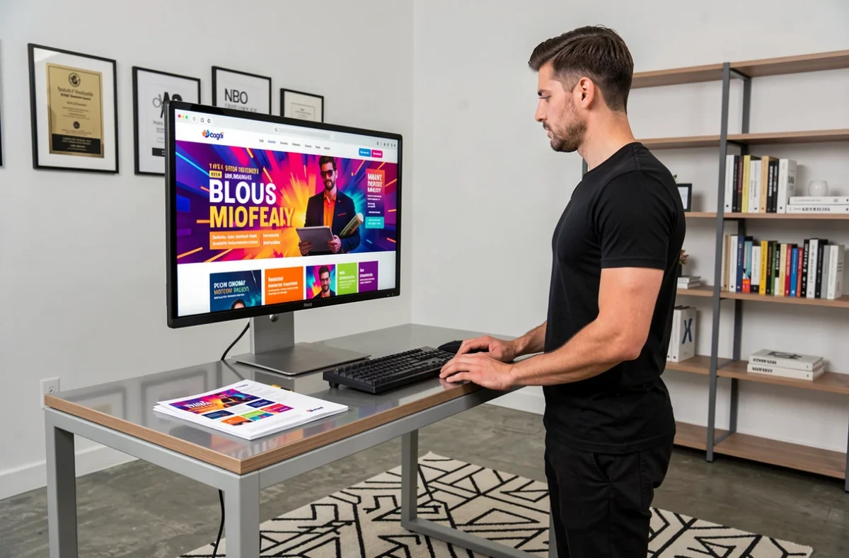 Designer de l'agence Snazzy présentant un site web au design graphique audacieux et coloré