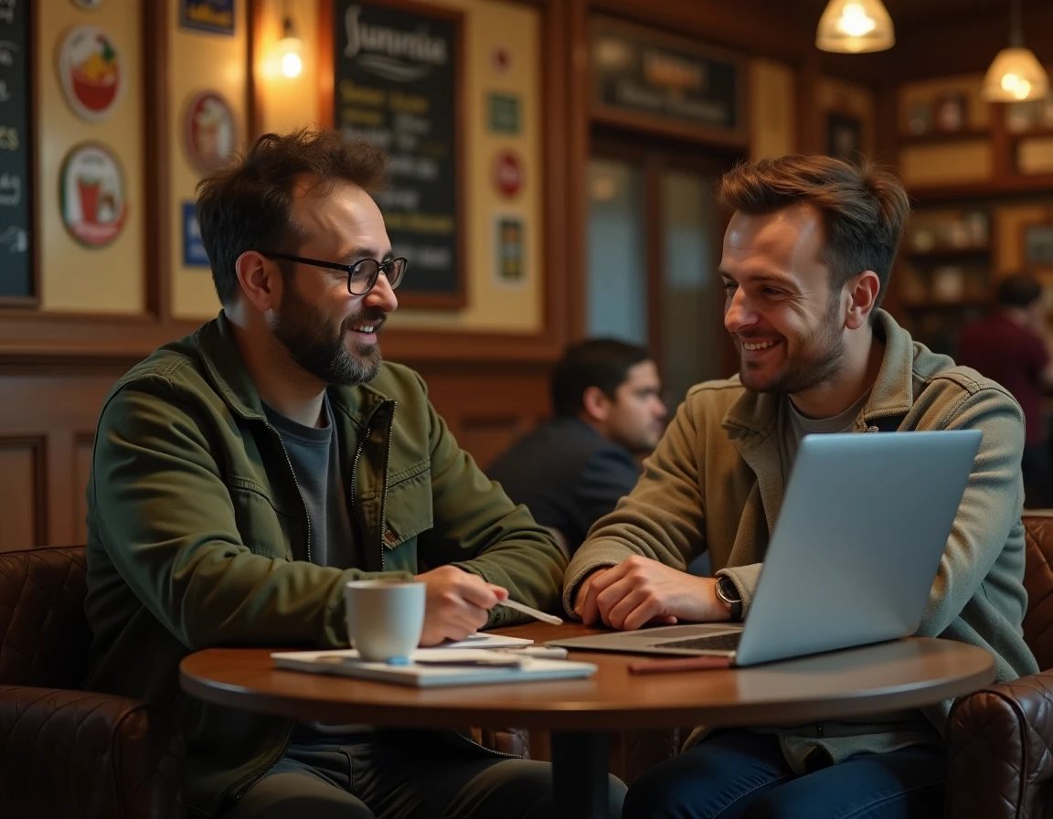 Spécialiste SEO alsacien conseillant un commerçant local sur les erreurs de son site web dans un winstub traditionnel